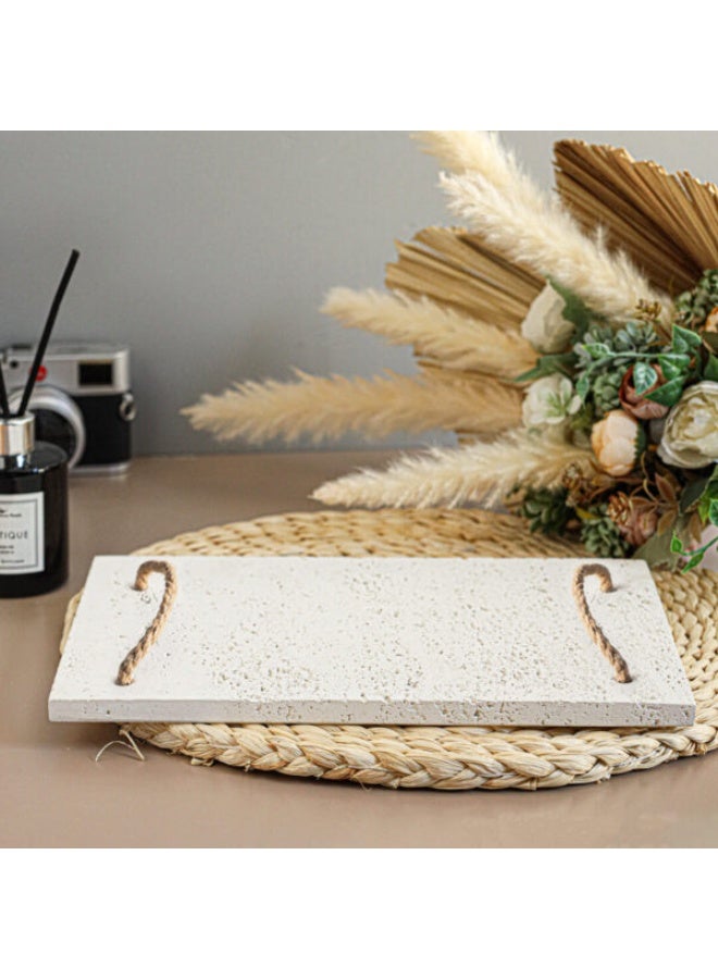 Si Bonne Natural Travertine Stone Bathtub Tray with Rope Handles – Rectangular Bathroom Caddy Organizer for Candles, Skincare, Towels and Spa Accessories - Image 2